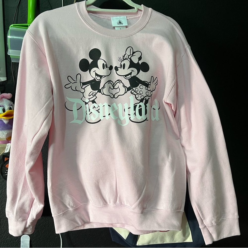 2025 Disney Parks Sweatshirt Mickey & Minnie Heart Baby Pink Size S